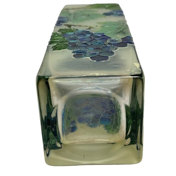 Hand Painted Grapes Vines Leaves Stained Glass Vase Joan Baker Designs 10" Tall - Picture 9 of 15